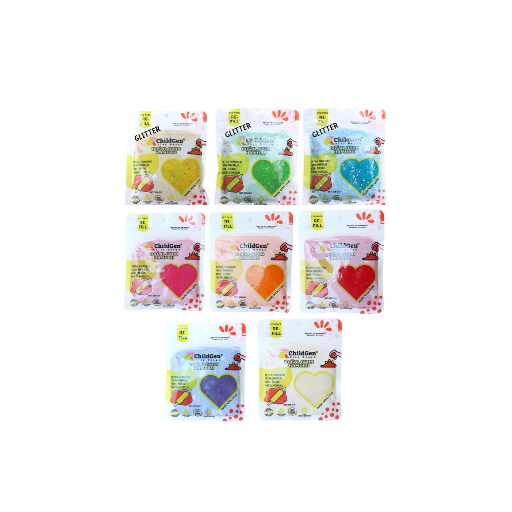 ChildGen Doğal Oyun Hamuru - 8li Karışık Set 8x125 Gr Vakumlu Kartuş Paket - (ecopack-refill) Oyuncak Fiyatı