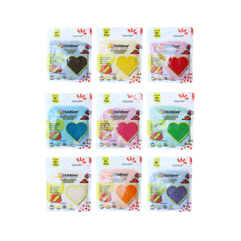 ChildGen Doğal Oyun Hamuru - 9’lu 9x125 Gram Vakumlu Kartuş Paket - (ecopack-refill) Oyuncak Fiyatı