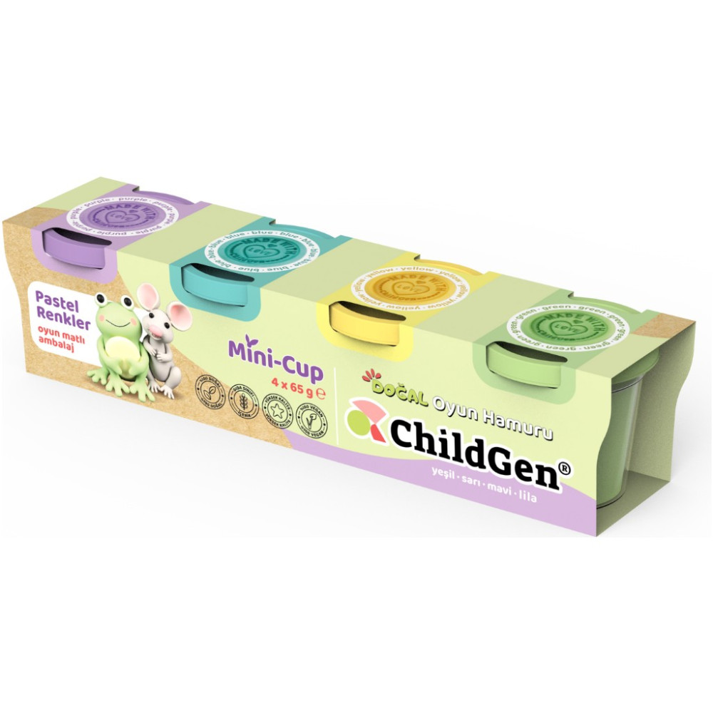 ChildGen Doğal Oyun Hamuru - Mini-Cup Kurbağa ve Fare 4X65GR (Pastel Renkler) - Mor Oyun Hamuru & Kil Fiyatı