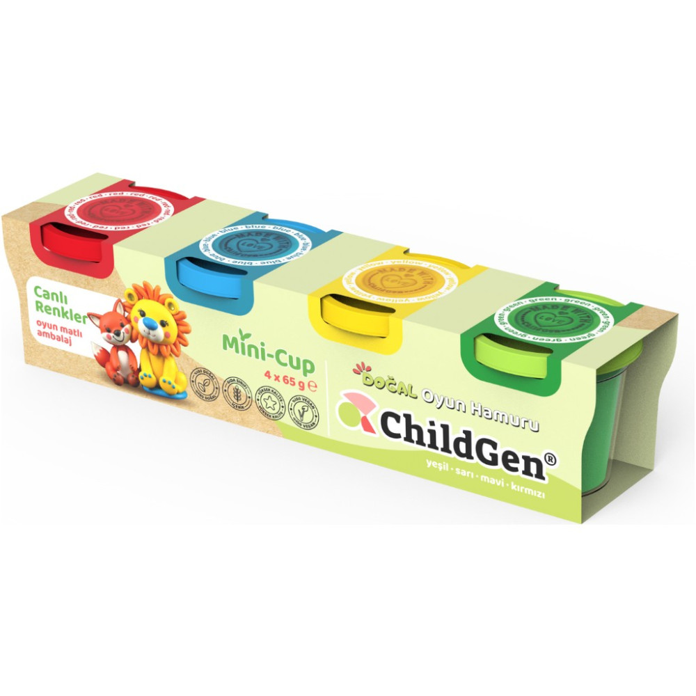 Childgen Doğal Oyun Hamuru - Mini-Cup Tilki ve Aslan 4X65GR (Ana Renkler) Oyun Hamuru & Kil Fiyatı