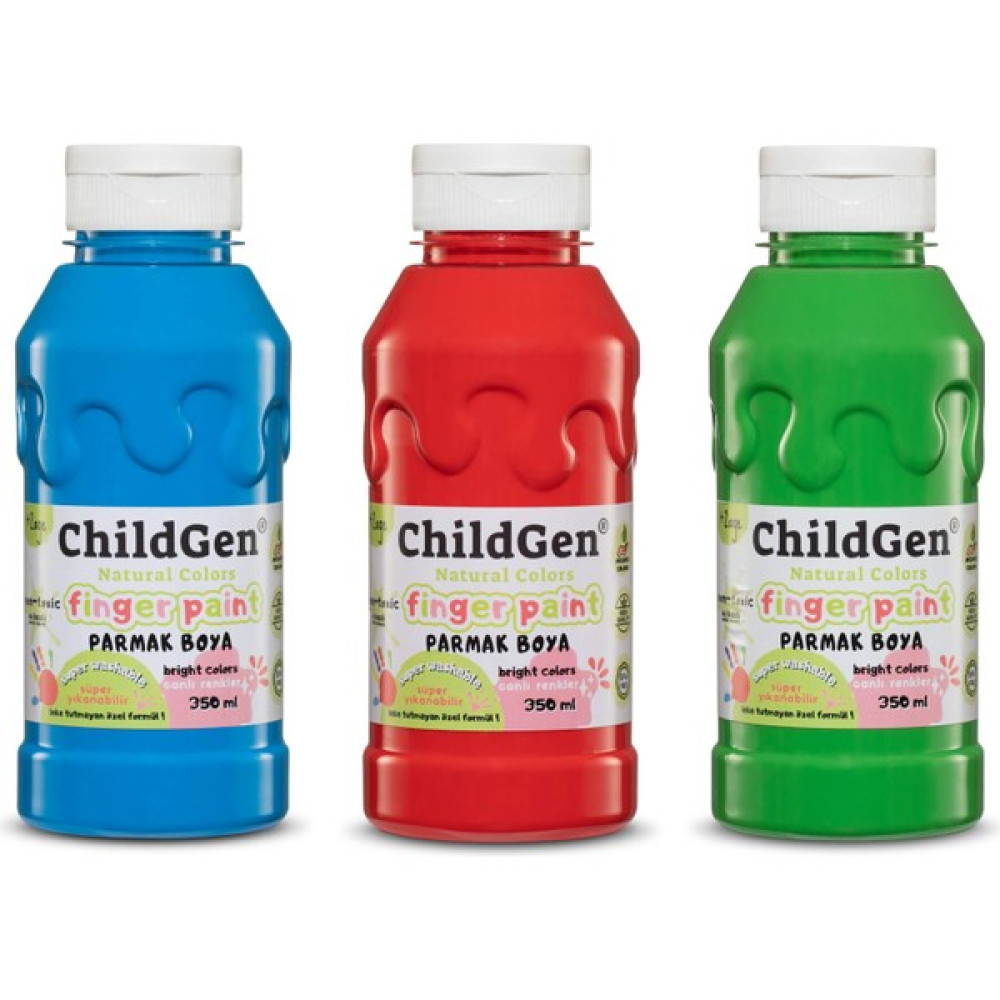 Childgen Süper Yıkanabilir 3'lü Parmak Boya Seti (3X350ML) (Mavi-Yeşil-Kırmızı) - Renkli Eğitici Oyuncak Fiyatı