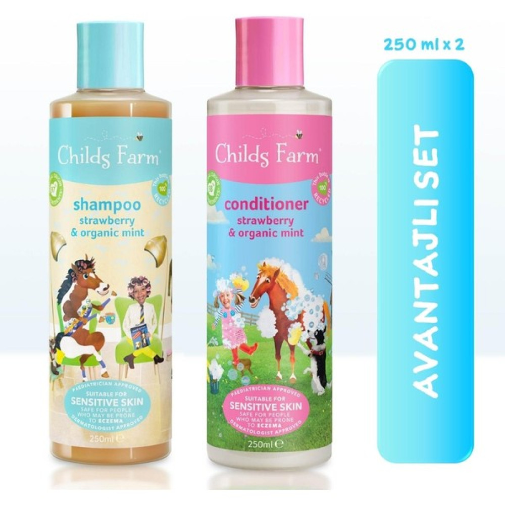 Childs Farm 2'li Çilek ve Nane Özlü Çocuk Şampuan ve Saç Kremi (250ML 2 Adet) Bebek Şampuanı Fiyatı