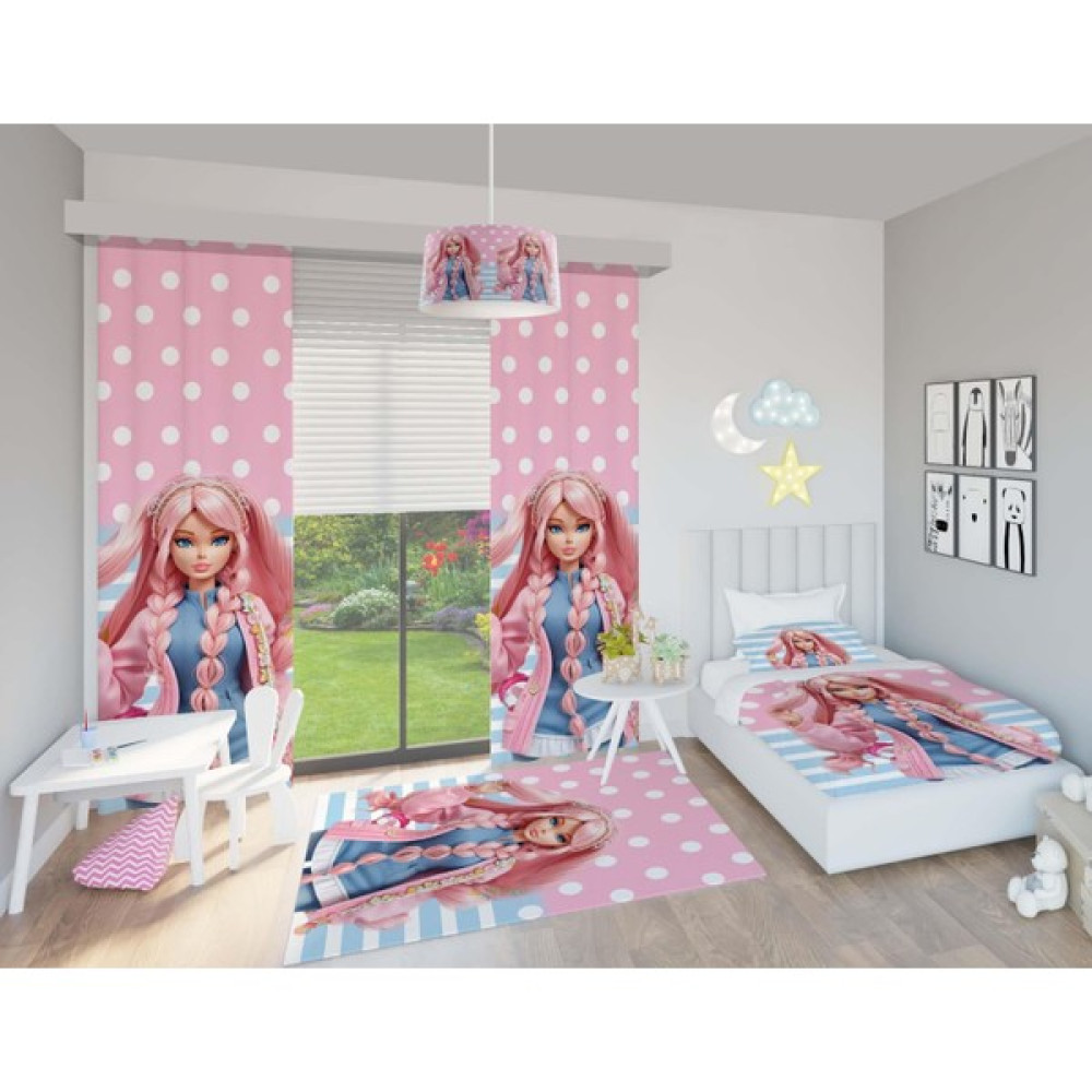 Chiron Baby Barbie Desenli Kız Bebek ve Çocuk Odası Seti (Perde, Yatak Örtüsü Seti, Halı, Çamaşır Sepeti, Abajur, Avize) - 140 x 220 cm - Renkli Yatak Örtüsü Fiyatı