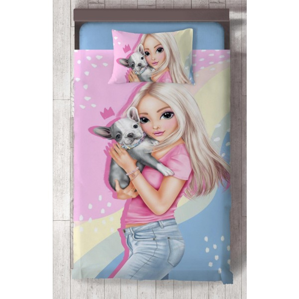 Chiron Baby Bebek ve Çocuk Odası Köpek Tutan Kız Desenli Isim Yazdırılabilir 2 Parça Yatak Örtüsü SETI-24S - 140 x 220 cm - Renkli Yatak Örtüsü Fiyatı