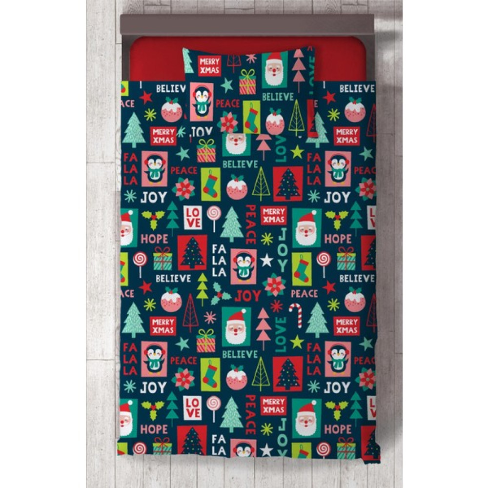Chiron Baby Bebek ve Çocuk Odası Noel Desenli Renkli Yılbaşı Detaylı 2 Parça Tek Kişilik Yatak Örtüsü SETI-69S - 140 x 220 cm Yatak Örtüsü Fiyatı