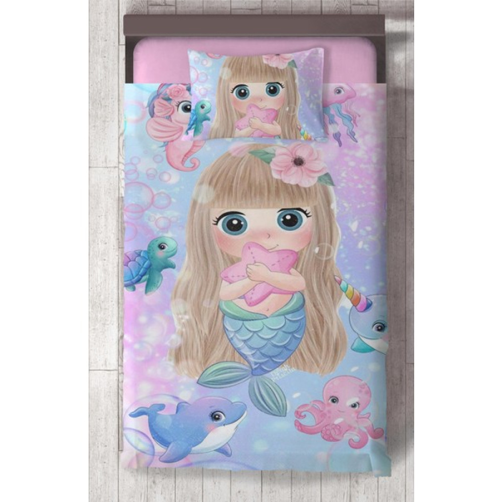 Chiron Baby Bebek Ve Çocuk Odası Sevimli Deniz Kızı Desenli Isim Yazdırılabilir 2 Parça Yatak Örtüsü Setı-26ss - 140 x 220 cm - Renkli Yatak Örtüsü Fiyatı