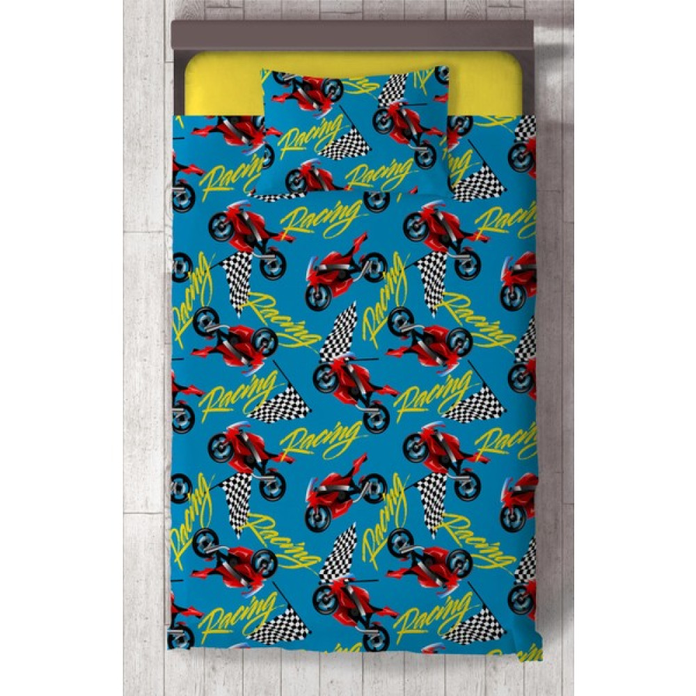 Chiron Baby Erkek Bebek Ve Çocuk Odası Racing Motosiklet Desenli 2 Parça Tek Kişilik Yatak Örtüsü Setı-121s - 140 x 220 cm - Renkli Yatak Örtüsü Fiyatı