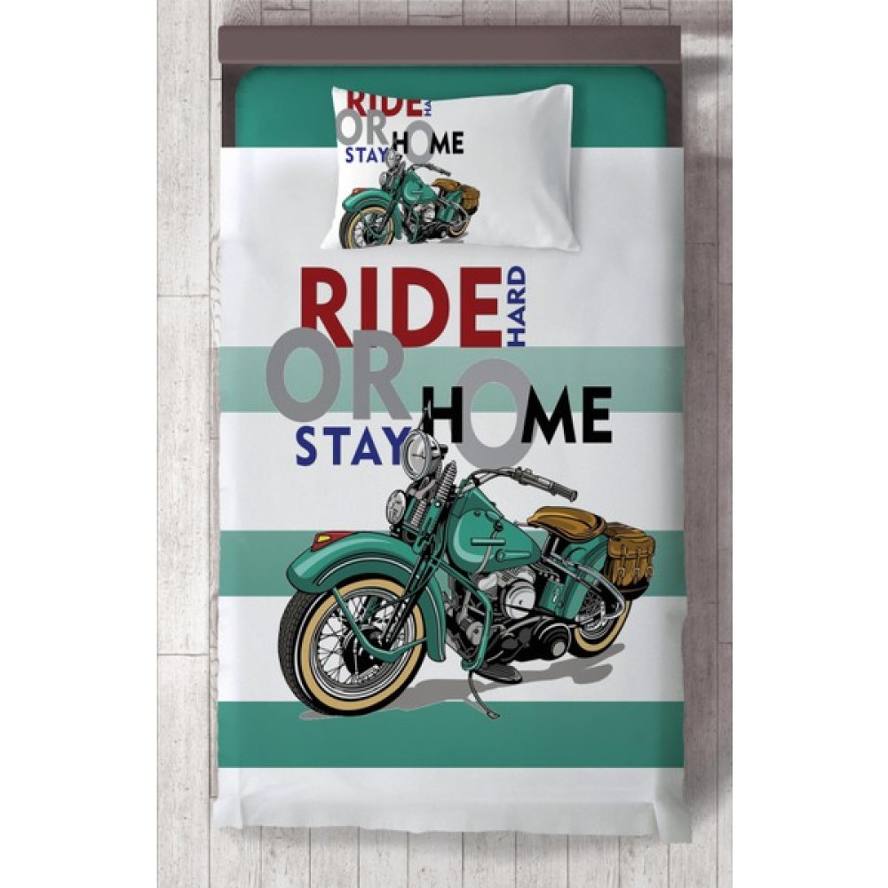 Chiron Baby Erkek Bebek ve Çocuk Odası Ride Hard ve Motosiklet Desenli 2 Parça Tek Kişilik Yatak Örtüsü SETI-102S - 140 x 220 cm - Renkli Yatak Örtüsü Fiyatı