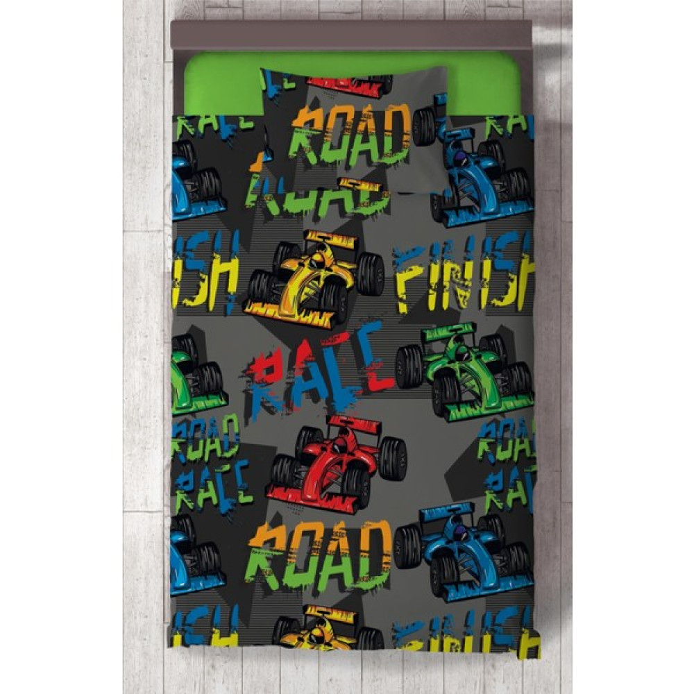 Chiron Baby Erkek Bebek ve Çocuk Odası Road F1 Desenli 2 Parça Tek Kişilik Yatak Örtüsü SETI-107S - 140 x 220 cm - Renkli Yatak Örtüsü Fiyatı