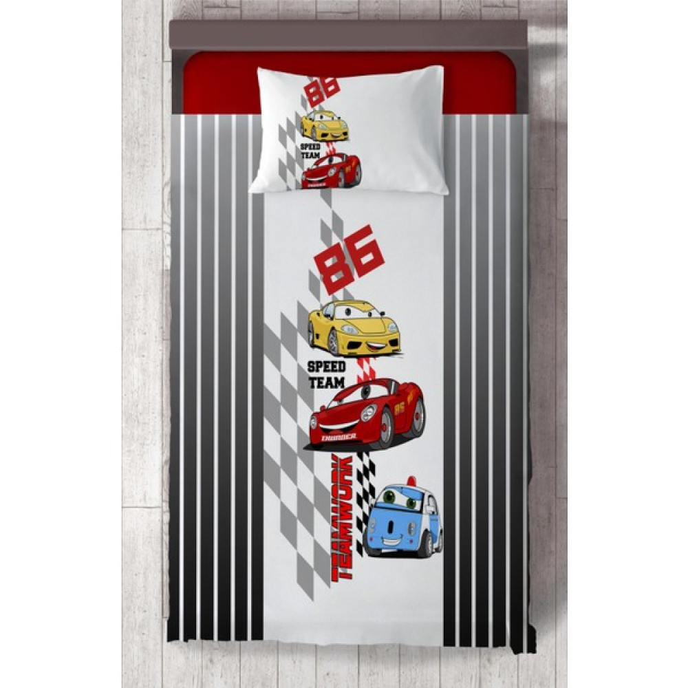 Chiron Baby Erkek Bebek Ve Çocuk Odası Spead Team Ve Arabadesenli 2 Parça Tek Kişilik Yatak Örtüsü Setı-100s - 140 x 220 cm - Renkli Yatak Örtüsü Fiyatı