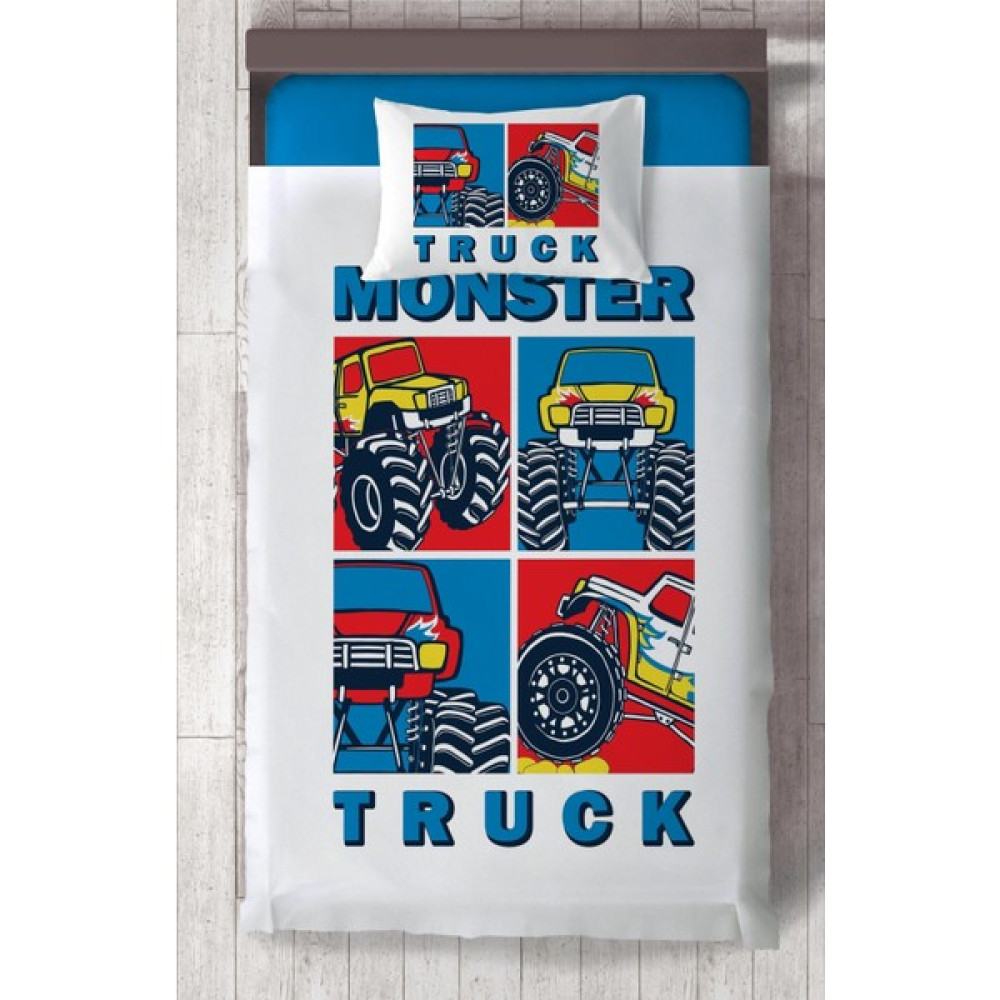 Chiron Baby Erkek Bebek ve Çocuk Odası Truck Monster Araba Desenli 2 Parça Tek Kişilik Yatak Örtüsü SETI-112S - 140 x 220 cm - Renkli Yatak Örtüsü Fiyatı