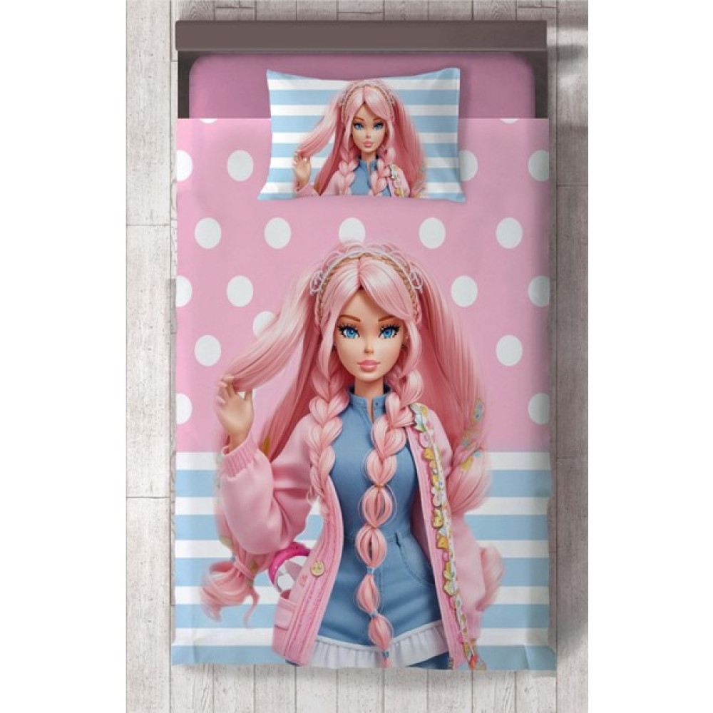Chiron Baby Kız Bebek ve Çocuk Odası Için Barbie Desenli Isim Yazdırılabilir Renkli 2 Parça Yatak Örtüsü SETI-53S - 140 x 220 cm Yatak Örtüsü Fiyatı