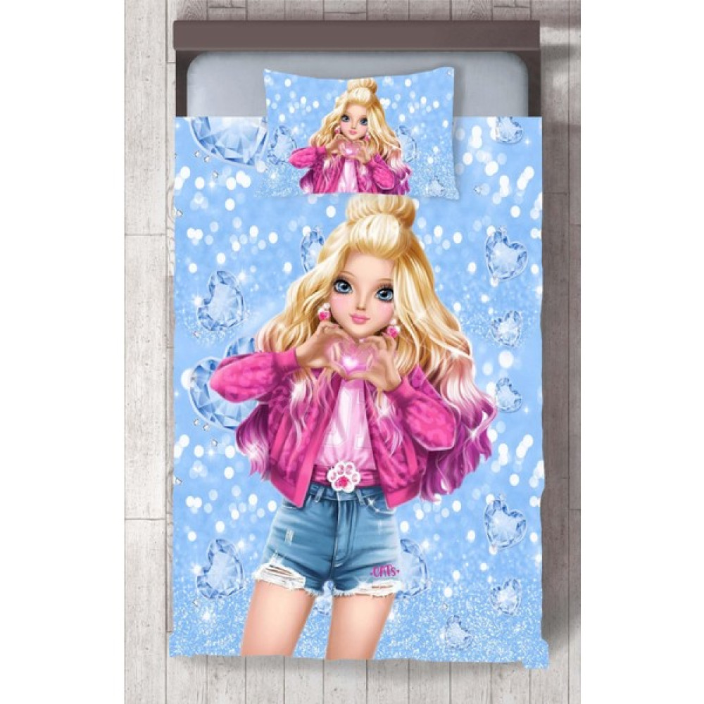 Chiron Baby Kız Bebek ve Çocuk Odası Için Kalp Yapan Kız Desenli Isim Yazdırılabilir Renkli 2 Parça Yatak Örtüsü SETI-54S - 140 x 220 cm Yatak Örtüsü Fiyatı