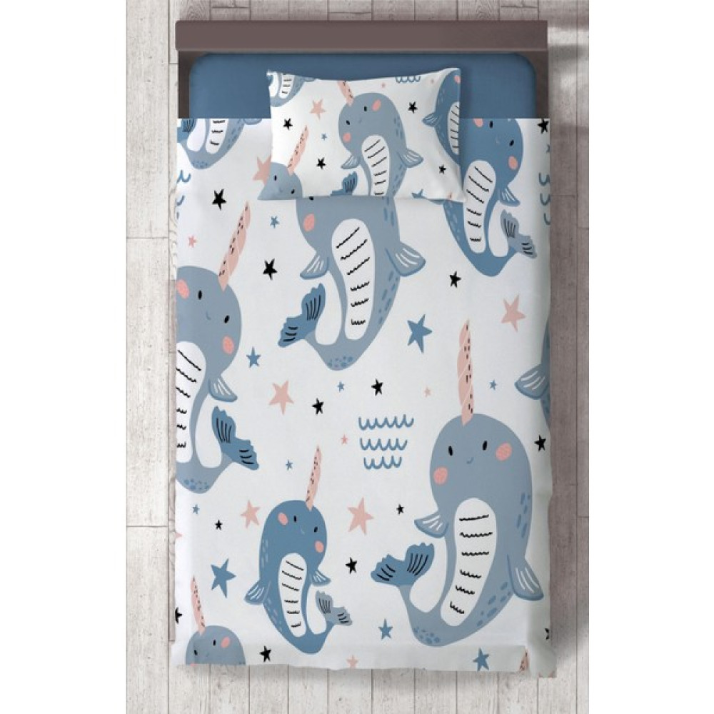 Chiron Bebek ve Çocuk Odası Gülen Yunus Desenli Organik Boyalı, Renkli Yatak Örtüsü Seti Toplam 2 Parça ( 1 Adet Yatak Örtüsü 140X220CM, 1 Adet Yas... Yatak Örtüsü Fiyatı