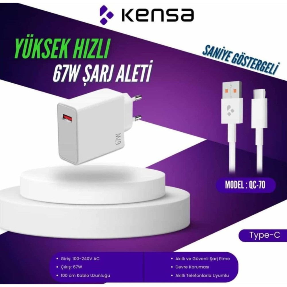 CHNA Kensa Xiaomi Uyumlu Turbo Saniye Göstergeli 67w Şarj Aleti - Beyaz Cep Telefonu Şarj Cihazı Fiyatı