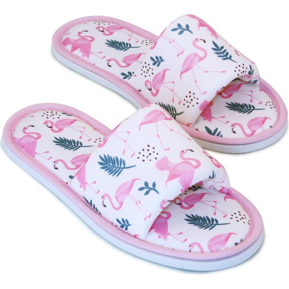 Chochili Kadın Beyaz Flamingo Desenli Önü Açık Yumuşak Tabanlı Ev Terlik Kadın Terlikleri ve Sandaletleri Fiyatı
