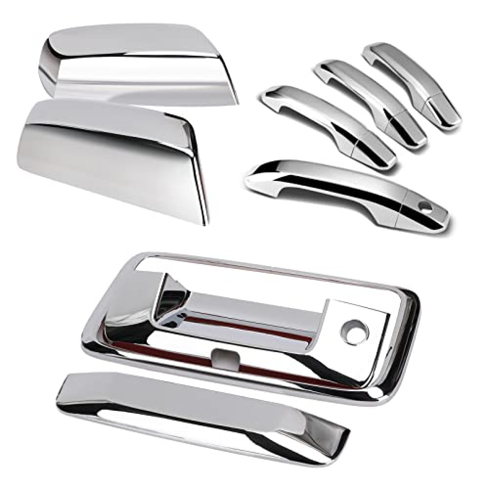 Chrome Door Handles+Top Half Mirror Covers+Tailgate Cover (with Camera Hole) Compatible with Chevrolet Silverado GMC Sierra 1500 2500 3500 2014-2018 - Not for Towing Mirror