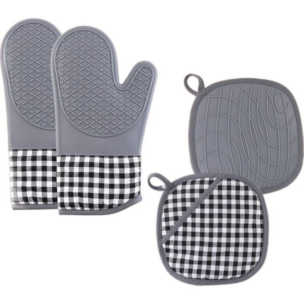 Chunkyated 4 Adet Mutfak Pişirme Eldivenleri Silikon Pamuk Potholder Seti Mikrodalga Fırın Eldivenleri (Yurt Dışından) - Gri - 0 - 3 Yaş Mutfak Eldiveni Fiyatı