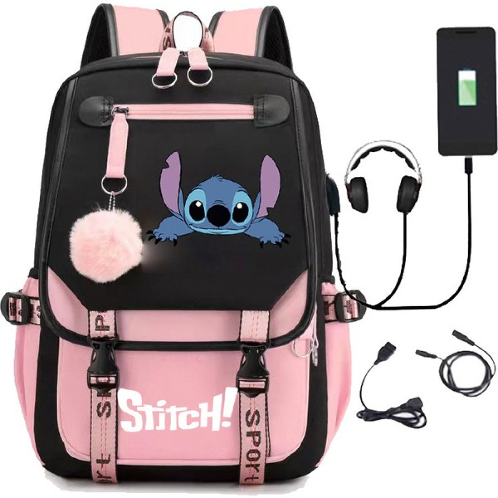 Chunkyated Yeni Lilo Stitch Stitch Stitch USB Şarj Edilebilir Okul Çantası Erkek ve Kadın Öğrenci Sırt Çantası Sırt Çantası (Yurt Dışından) - Açık Mor Okul Çantası Fiyatı