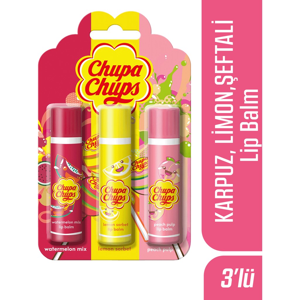 Chupa Chups 3'lü Dudak Bakım Kremi 4gr Karpuz Şeftali Limon Parlatıcı Balm Tüm Ciltler İçin Bulaşık Yıkama Fiyatı