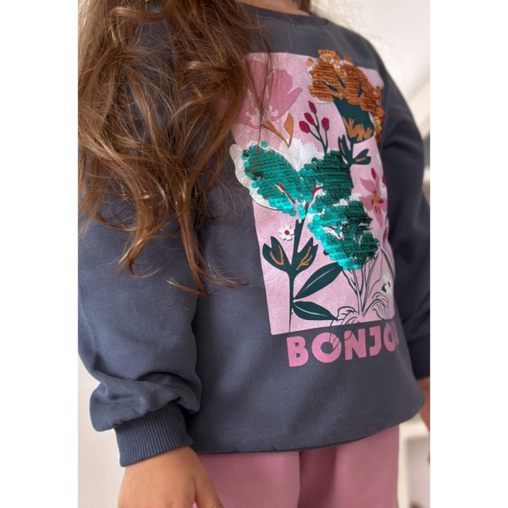Çiçek Basdkılı Pullu Sweatshirt 1-6 Yaş Lacivert Bebek Sweat Shirt Fiyatı
