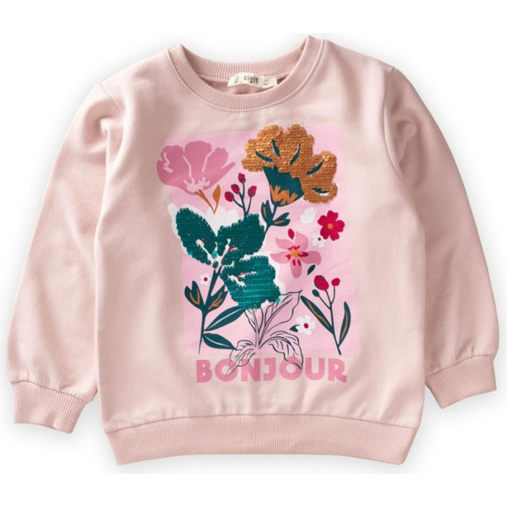 Çiçek Baskılı Pullu Sweatshirt 1-6 Yaş Pudra Bebek Sweat Shirt Fiyatı