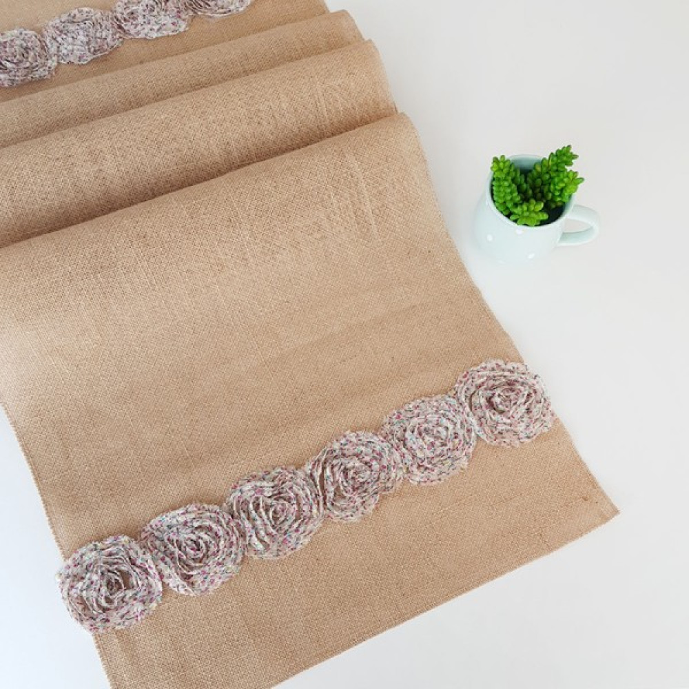 Çiçekli jüt runner, bej 45x150 cm - 45 x 150 cm Masa Örtüsü Fiyatı