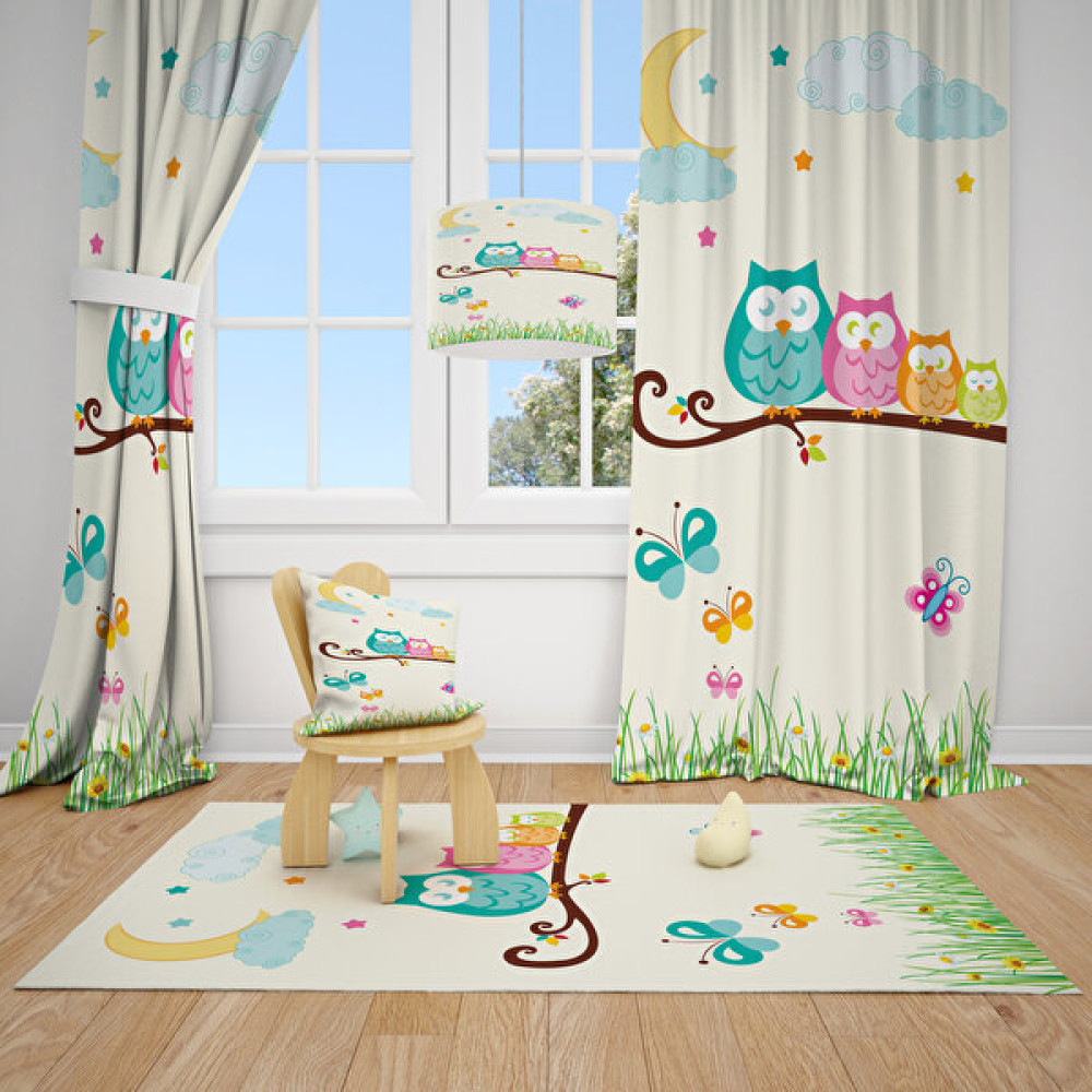 Cici Odam Baykuş Ailesi Çocuk Bebek Odası Fon Perde 1 Kanat - 70 x 270 cm Fon Perde Fiyatı