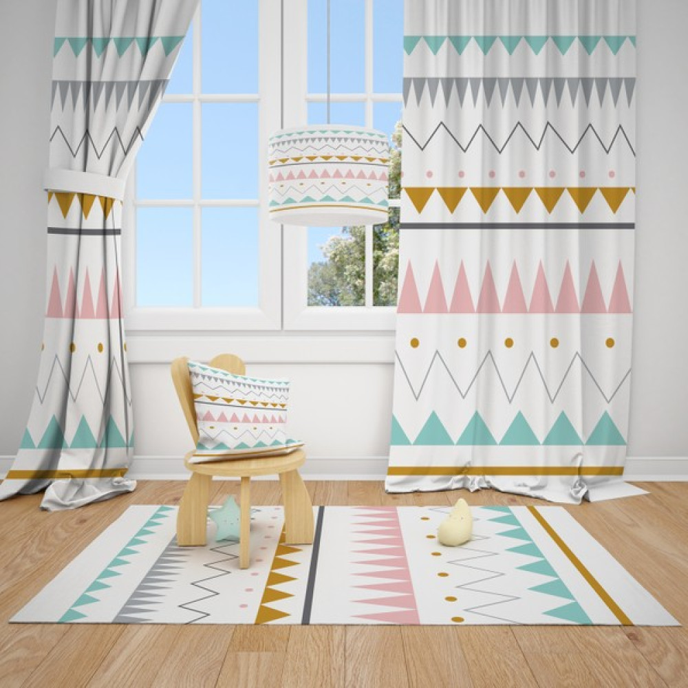 Cici Odam Renkli Üçgenler ve Şekiller Çocuk Bebek Odası Fon Perde 1 Kanat 70x270 - 70 x 270 cm Fon Perde Fiyatı