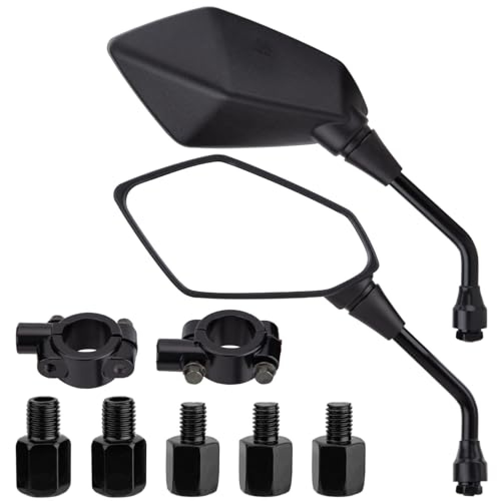 CICMOD Motorcycle Mirrors Rear View Side Mirror for Scooter, ATV, Dirt Bike, Cruiser, Snowmobile, with M8 M10 Threaded Bolts, 7/8" Handlebar Mirror Mount