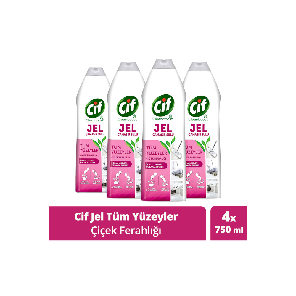 Cif Jel Tüm Yüzeyler Çiçek Ferahlığı Yüzey Temizleyici Çamaşır Suyu Katkılı 750 ml X4 Parlatıcı ve Temizleyiciler Fiyatı