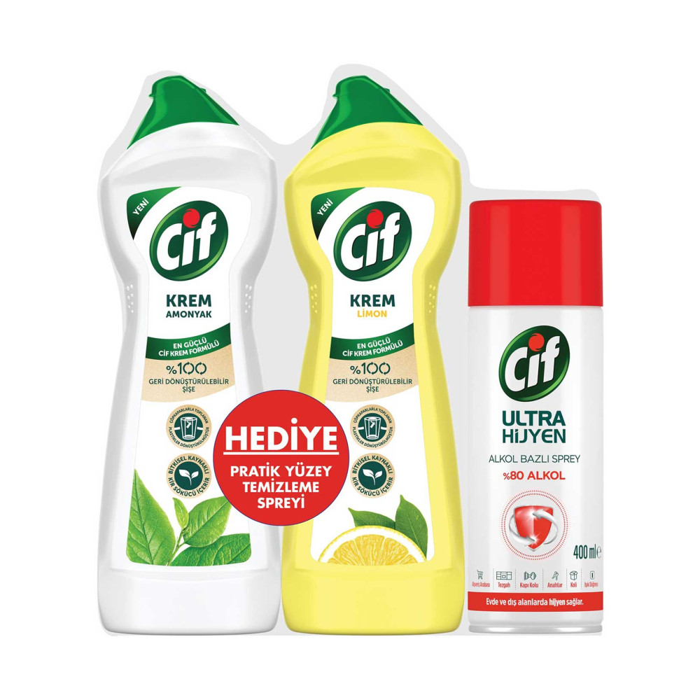 Cif Krem Temizleyici 750 ml Amonyak + 750 ml Limon + 400 ml Dezenfekta Parlatıcı ve Temizleyiciler Fiyatı