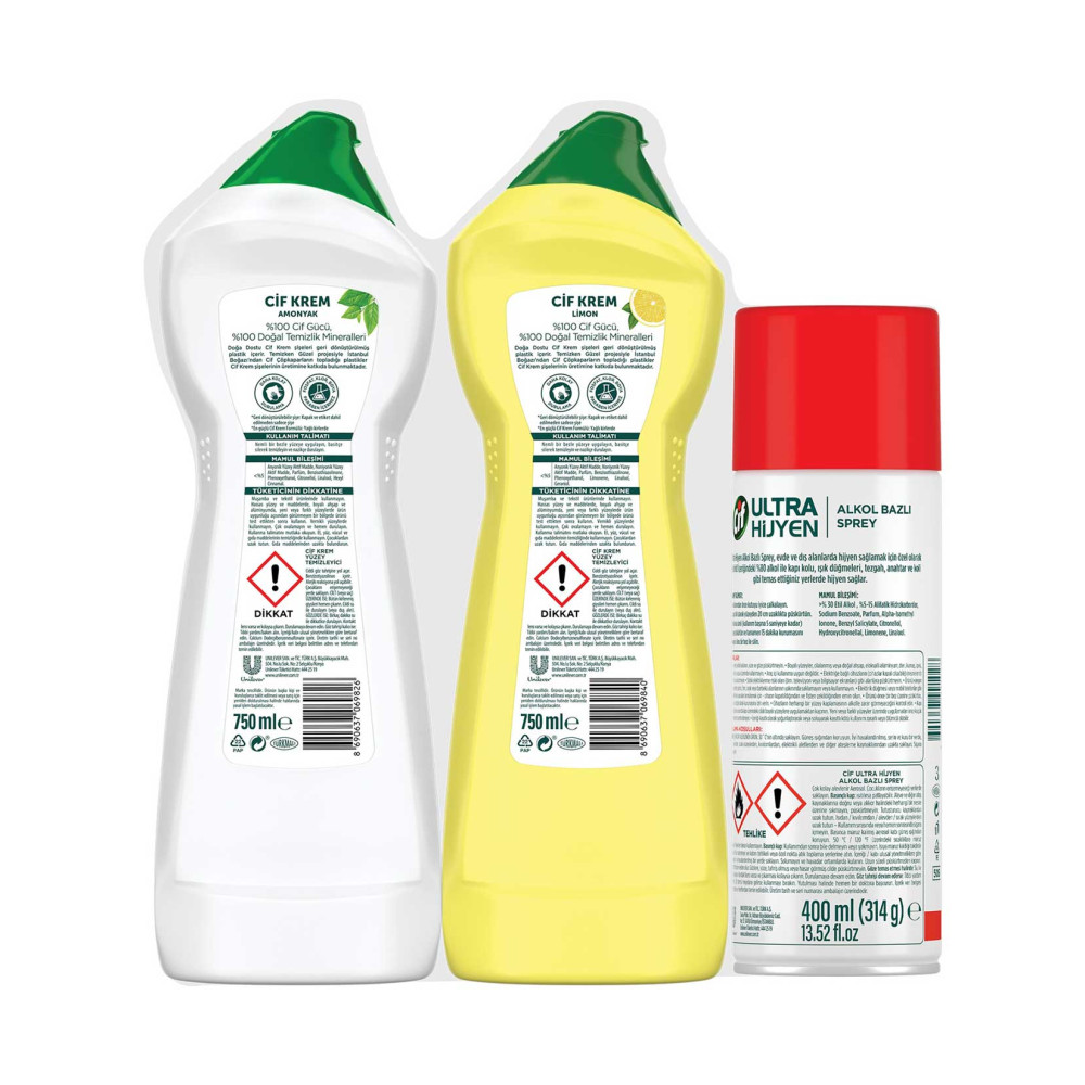 Cif Krem Temizleyici 750 ml Amonyak + 750 ml Limon + 400 ml Dezenfekta
