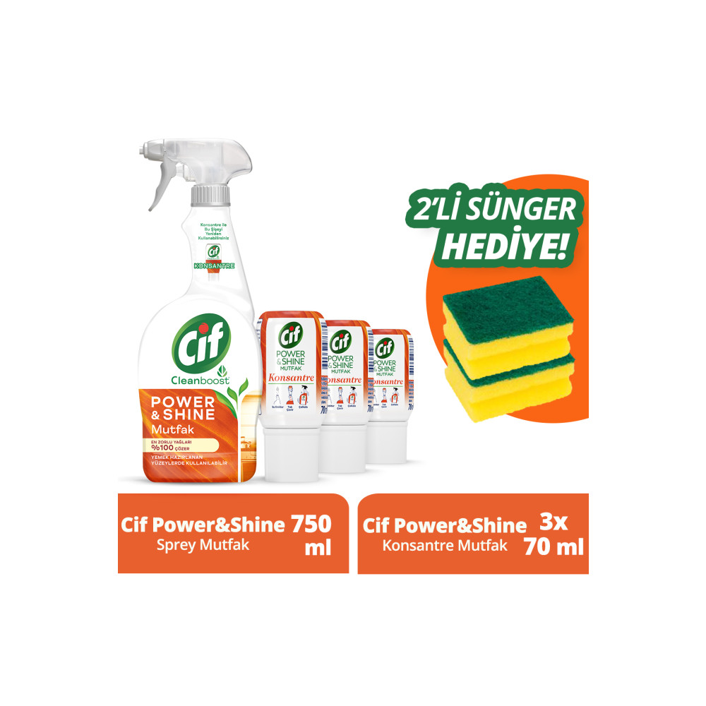 Cif Power Shine Cleanboost Sprey Yağ Çözücü 750ml X1 Konsantre Mutfak 70ml X3 Mikrofiber Bez Parlatıcı ve Temizleyiciler Fiyatı