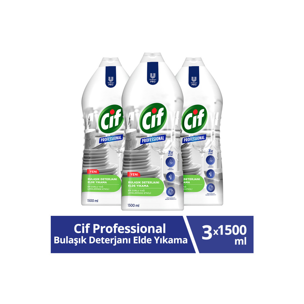Cif Profesyonel Bulaşık Deterjanı Elde Yıkama Yağ Leke Çıkarıcı 1500 ml x3 Bulaşık Yıkama Fiyatı