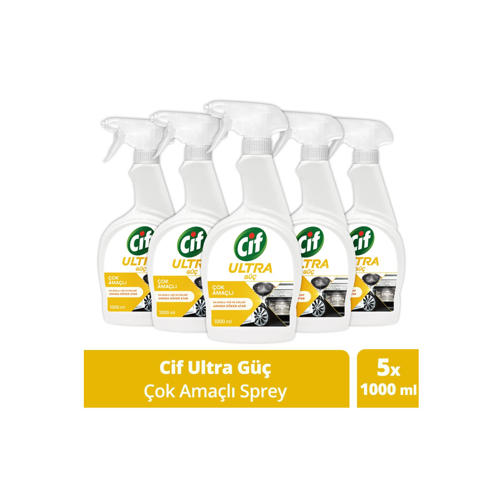 Cif Ultra Güç Çok Amaçlı Sprey En Zorlu Yağları Anında Söker Atar 1000ml 5adet Parlatıcı ve Temizleyiciler Fiyatı