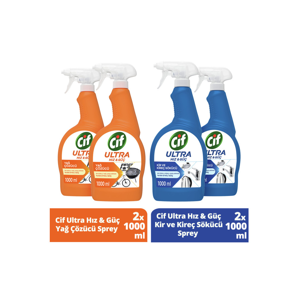 Cif Ultra Hız & Güç Yağ Çözücü Sprey 1000 ml Leke Ve Kir Çıkarıcı X2 Kireç Sökücü Sprey 1000 ml X2 Parlatıcı ve Temizleyiciler Fiyatı