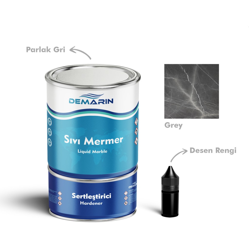 Çift Bileşenli Solventsiz Sıvı Mermer Liquid Marble (Tezgah, Zemin Boyası) - 1 Kg - Grey 10 Diğer Fiyatı