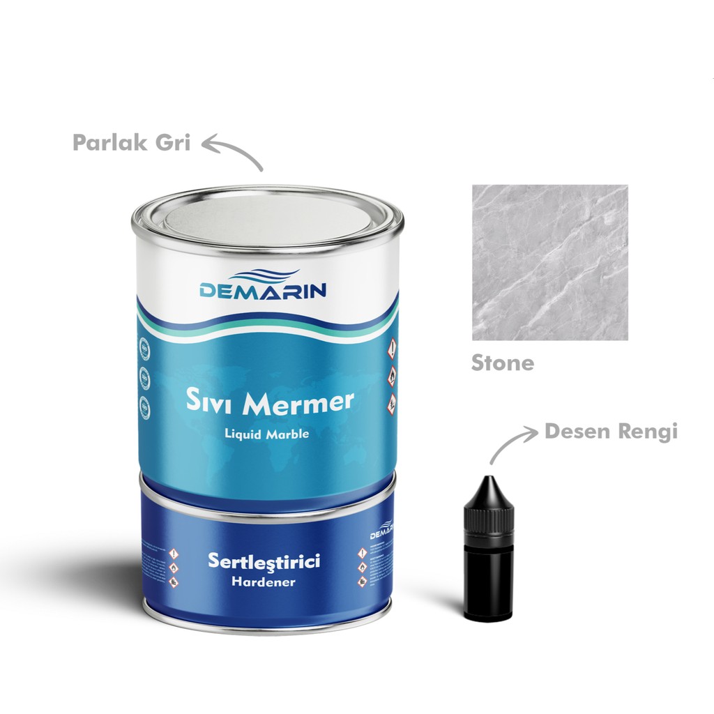 Çift Bileşenli Solventsiz Sıvı Mermer Liquid Marble (Tezgah, Zemin Boyası) - 1 Kg - Stone Grey Diğer Fiyatı