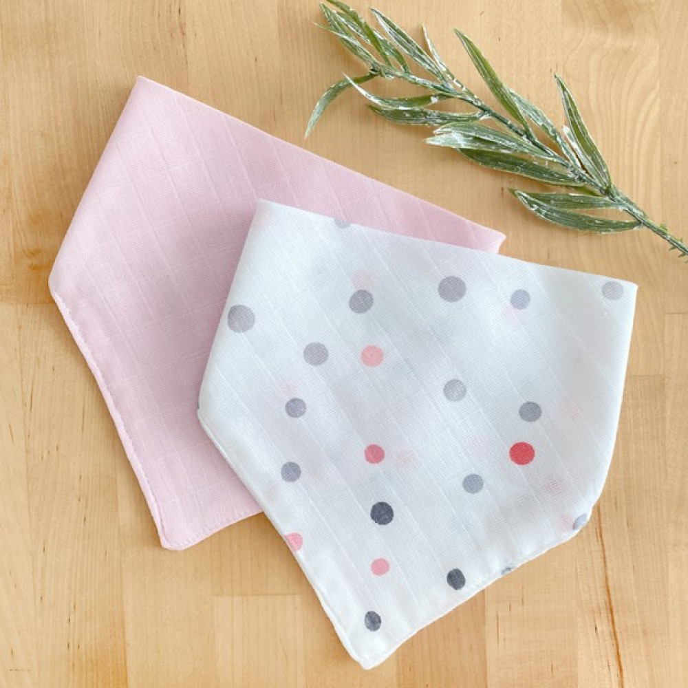 Çift kat müslin kumaş bebek salya önlük 2li çıt çıtlı fular seti (0-36 ay),pembe-puantiye 41x20 cm - Standart - Renkli Mama Önlüğü Fiyatı