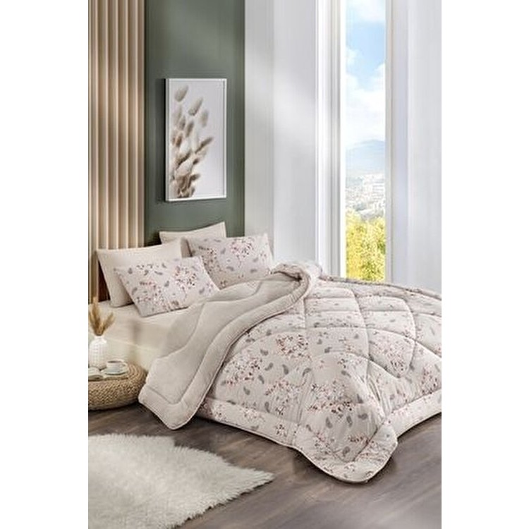 Çift Kişilik Çift Taraflı Welsoft Yorgan Seti | Wellsoft Battaniye | Pofuduk Yumuşak | Bahar - Bej - 195 x 215 cm Yorgan Fiyatı