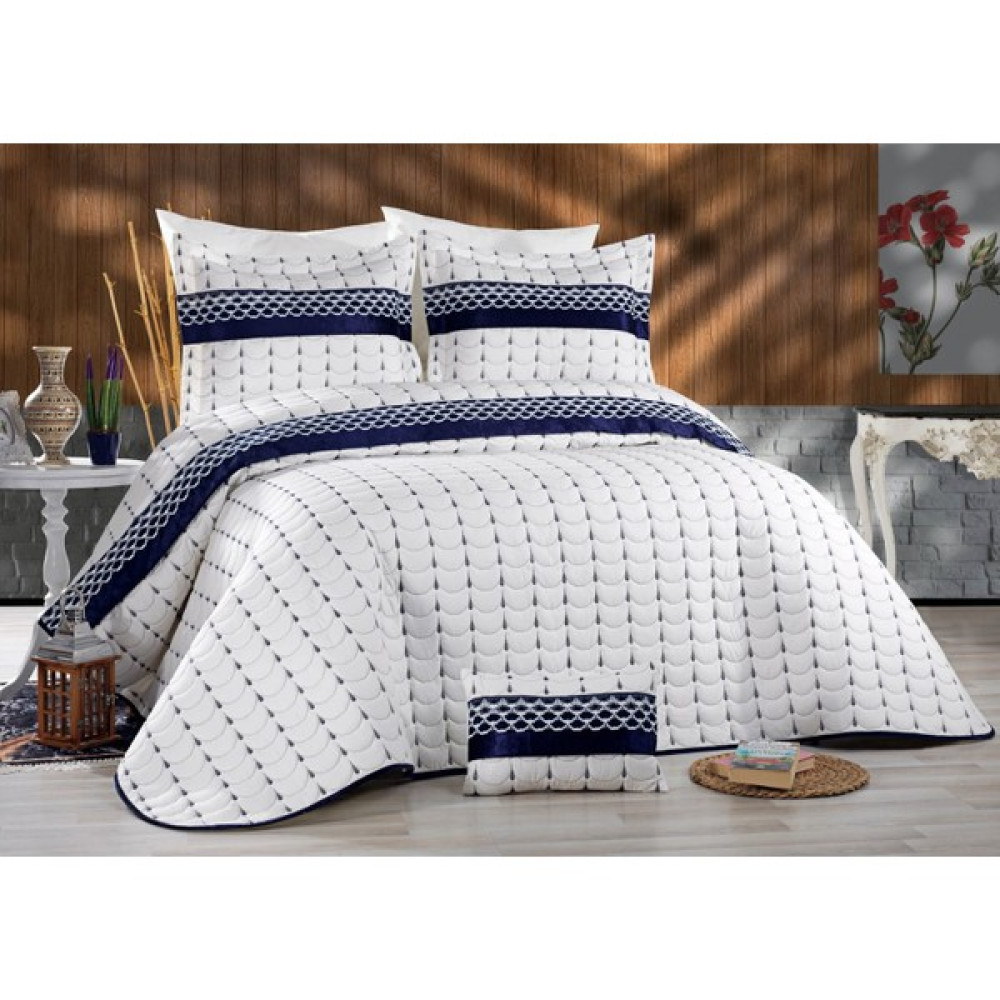 Çift Kişilik Colors 4 Parça Yatak Örtüsü Takımı Krem-Lacivert - 250 x 260 cm - Lacivert Yatak Örtüsü Fiyatı