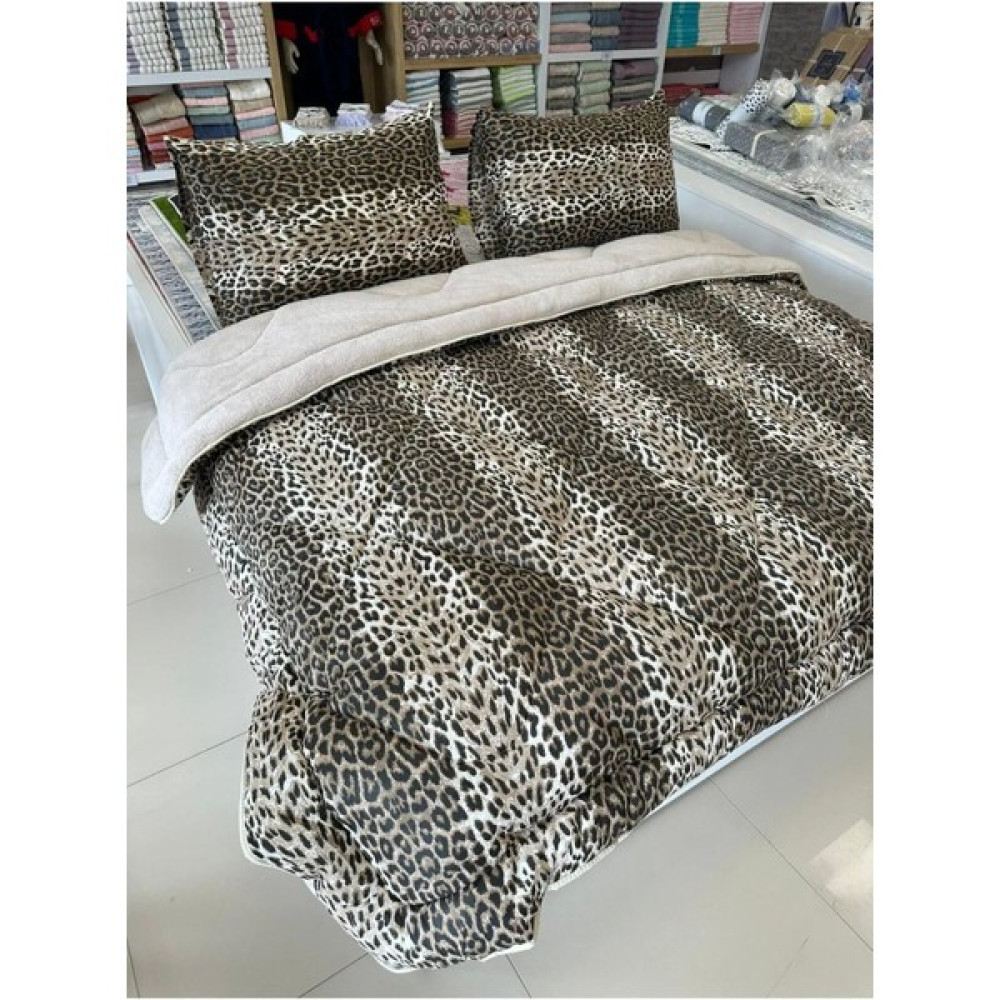 Çift Kişilik Leopar Welsoft Yorgan Çift Taraflı 195X215 - Kahverengi Yorgan Fiyatı