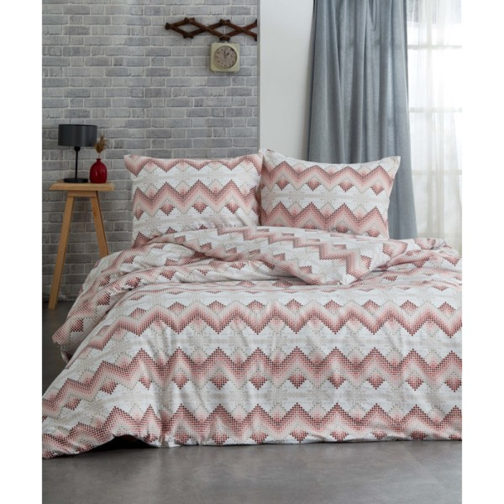 Çift Kişilik Nevresim Takımı ( 4 Parça ) ( Beyaz - Kırmızı ) Zikzak Desen - 200 x 220 cm - Kırmızı - Beyaz Nevresim Takımı Fiyatı