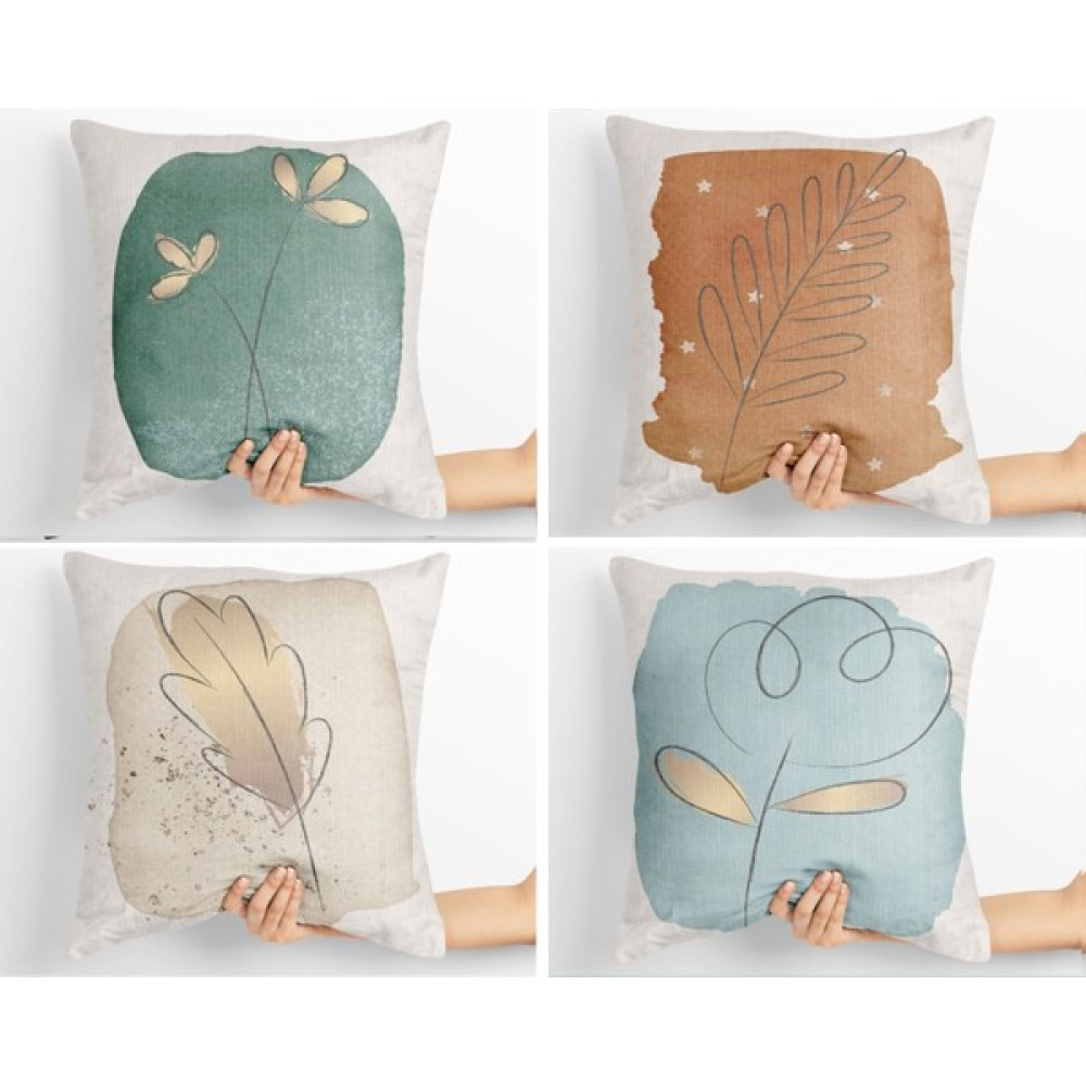 Çift Taraflı Dijital Baskılı Kırlent Kılıfı 4'lü Set -39 - 42 x 42 cm - Yeşil Kırlent / Mobilya Yastığı Fiyatı