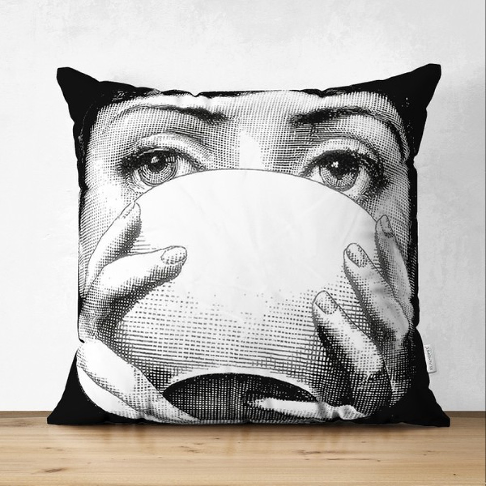 Çift Taraflı Fornasetti Özel Tasarım Dijital Baskılı Dekoratif Süet Yastık Kırlent Kılıfı - Renkli - 43 x 43 cm Kırlent / Mobilya Yastığı Fiyatı