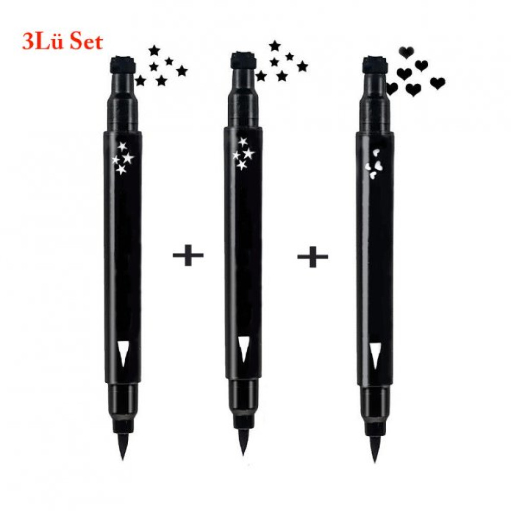 Cift Uclu Eyeliner Iki Yildiz + Kalp Desenli 3Lu Mega Set Eyeliner Fiyatı