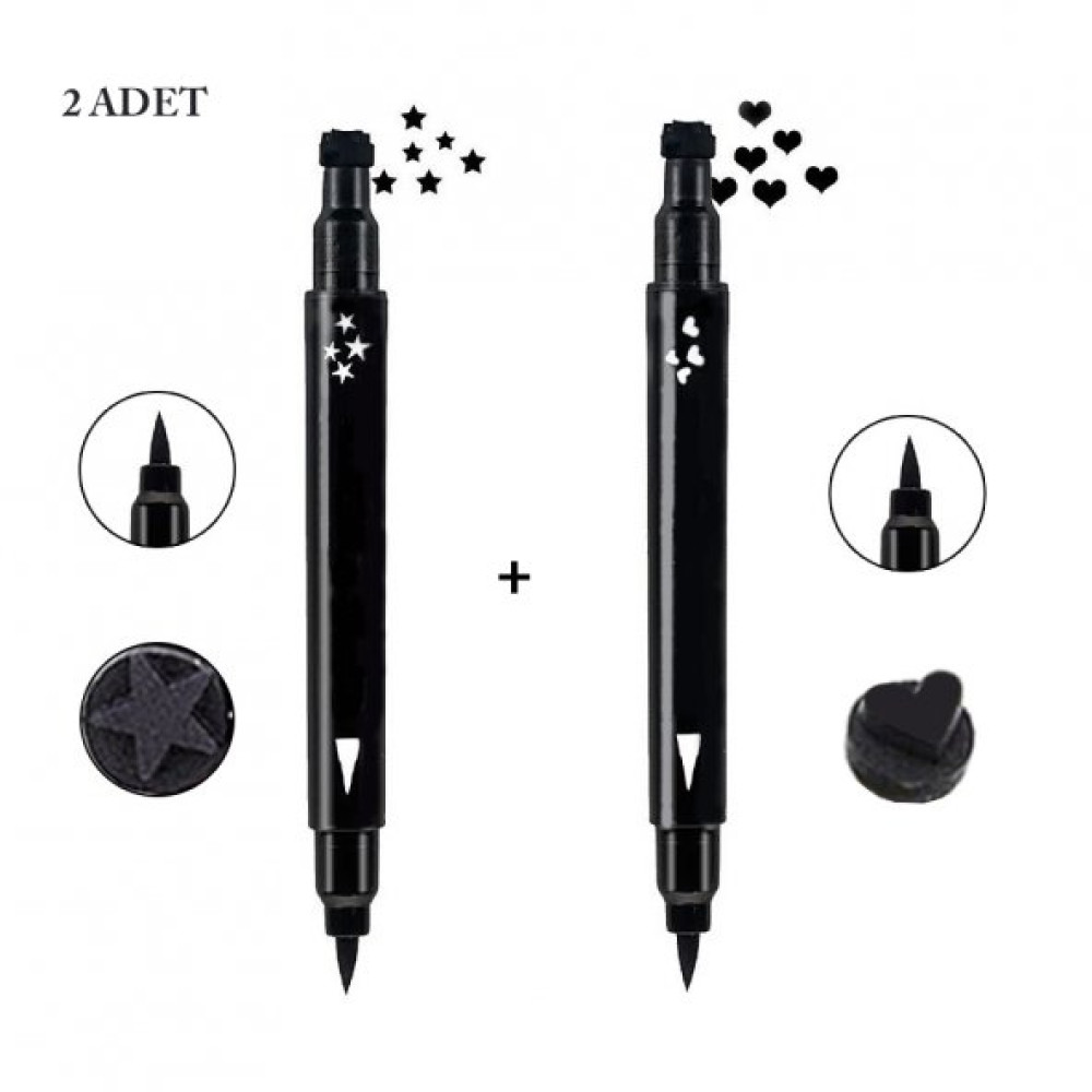 Cift Uclu Eyeliner Yildiz Ve Kalp Desenli 2Li Ekonomik Set Eyeliner Fiyatı