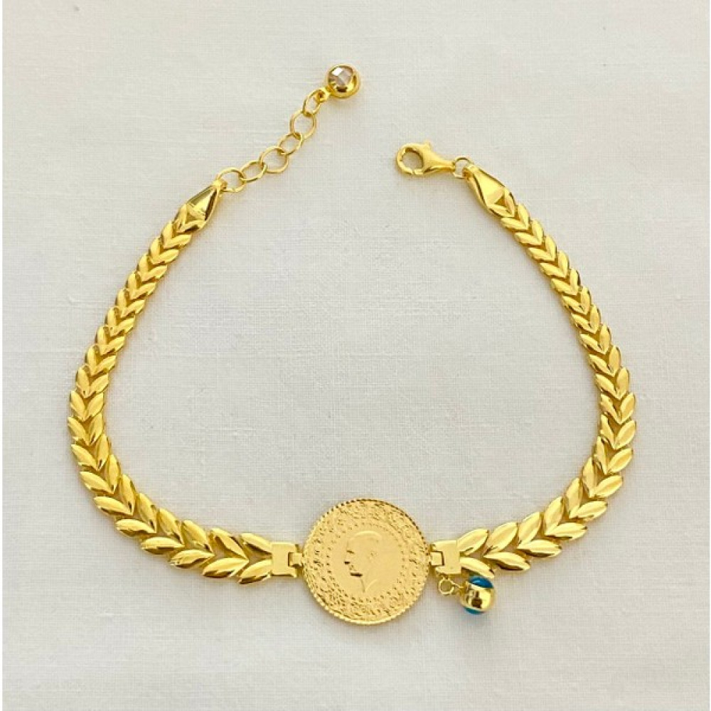 Çift Yapraklı 22 Ayar Çeyrek Altınlı Bileklik - Ayarlanabilir - Gold Saat ve Bileklik Aksesuarı Fiyatı