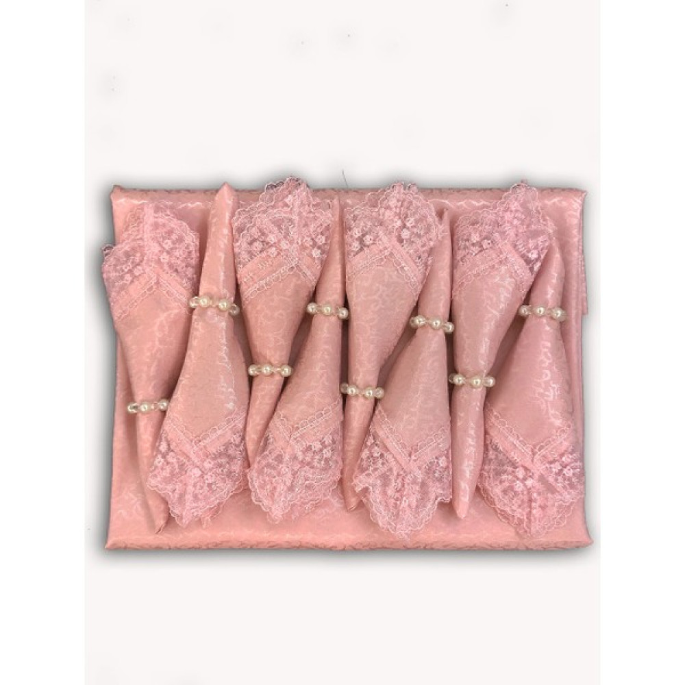 Çiftteks Kdk Dertsiz Fransız Güpürlü Masa Örtüsü Takımı 8 Kişilik 18 Parça Pudra - 160 x 220 cm Masa Örtüsü Fiyatı